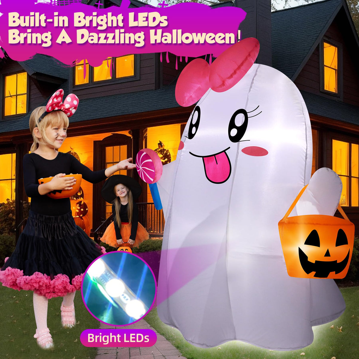 5FT Halloween Inflatables Ghost with Built-in LED Lights H18307