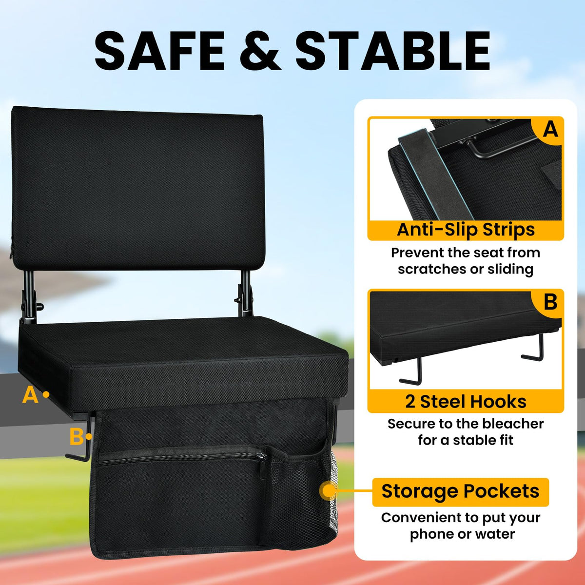 2Pcs Extra Thick Portable Stadium Seat Cushion with Zipper H9493