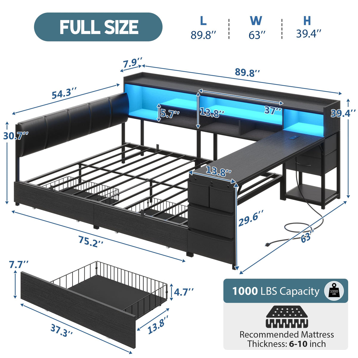 Corner Bed with Storage and Desk N6564