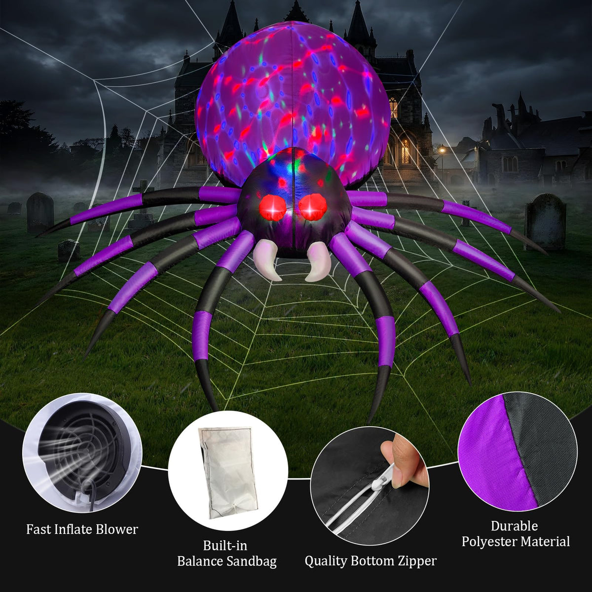 6 FT Inflatable Spider Outdoor Decoration with LED Lights P79835