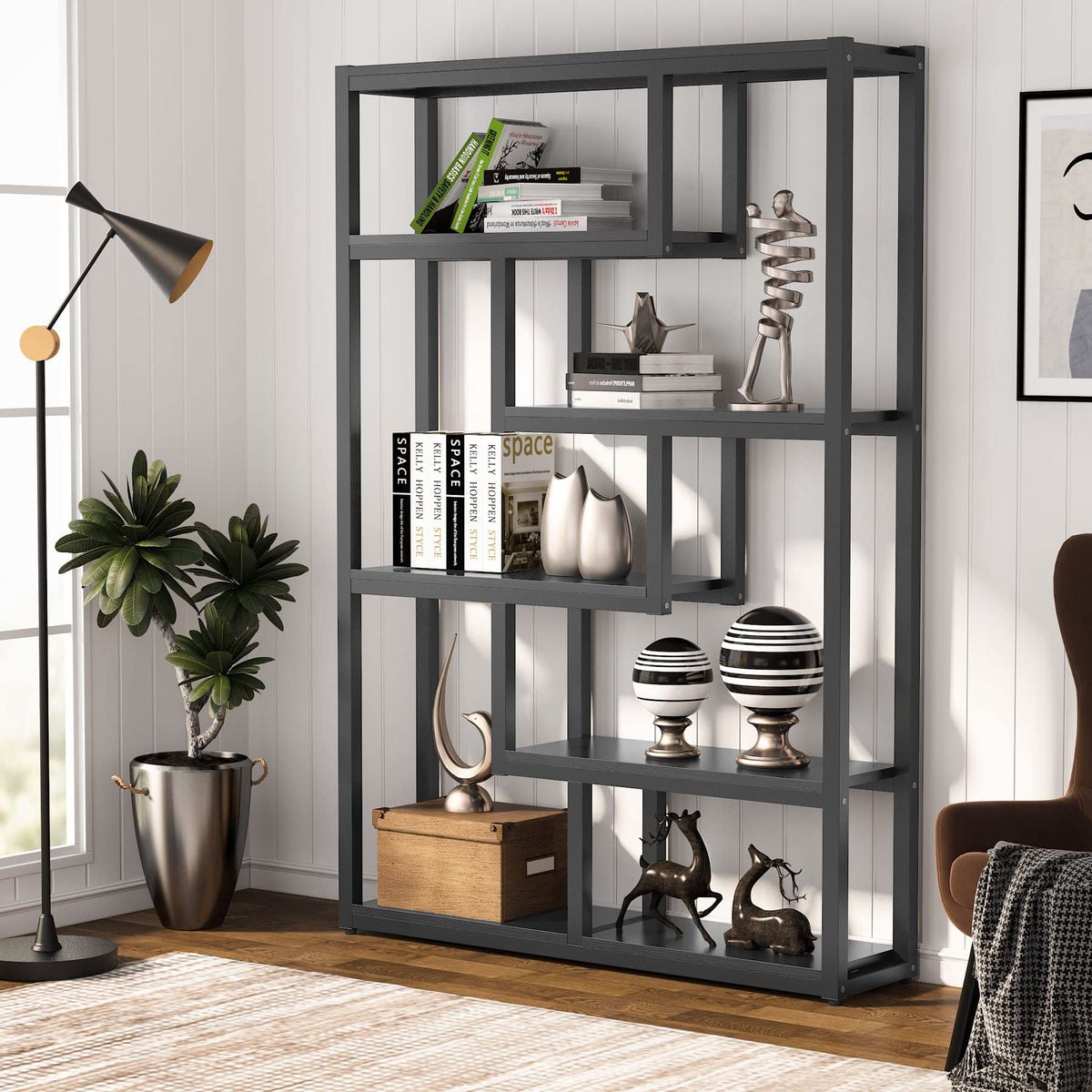 6-Shelf 69 Inch Tall Black Bookshelf U50563