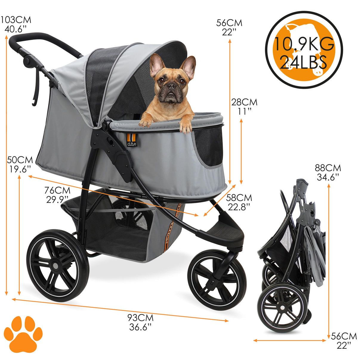 Dog & Pet Buggy, Holds up to 32 kg, Easy Fold E512067