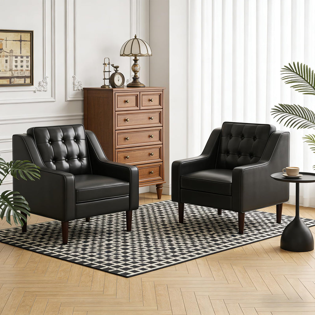 PU Leather Accent Chair Button-Tufted Upholstered Black X507299