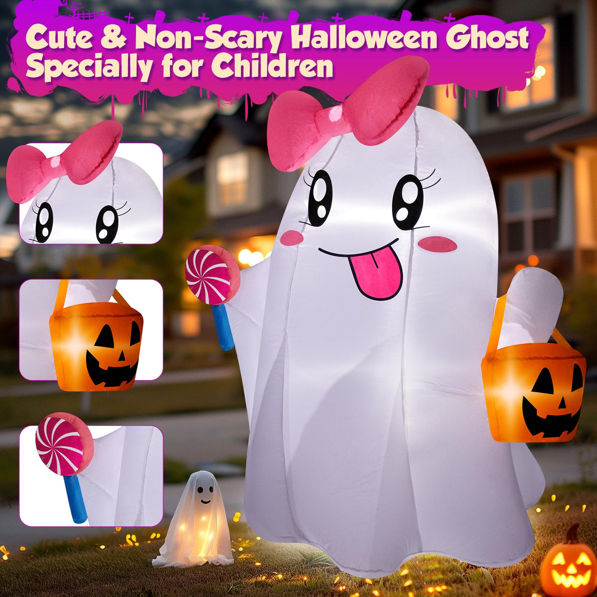 5FT Halloween Inflatables Ghost with Built-in LED Lights H18307