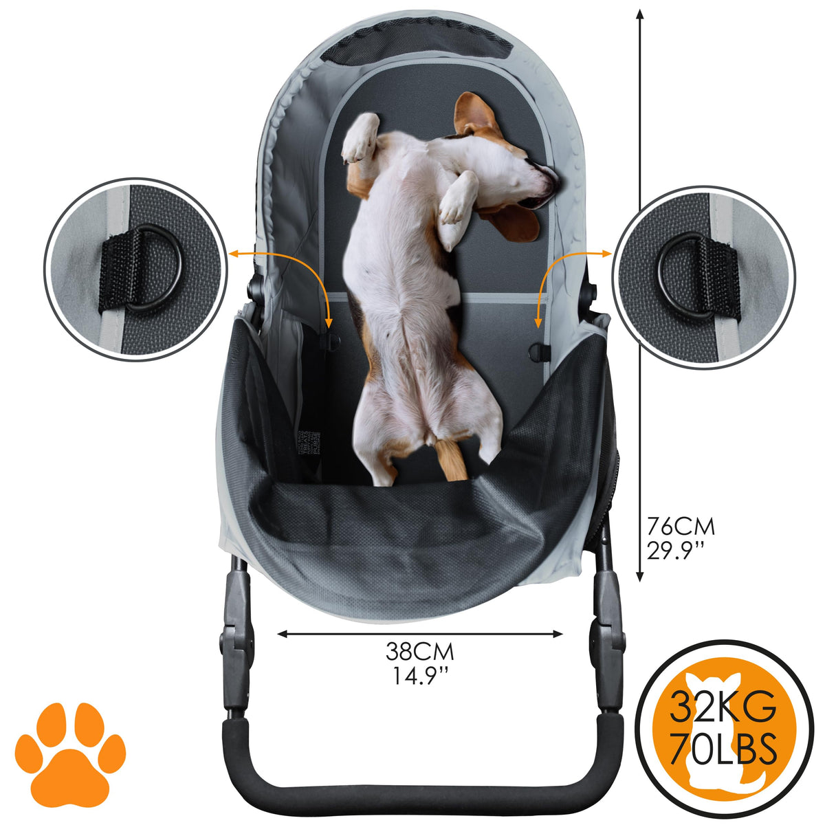 Dog & Pet Buggy, Holds up to 32 kg, Easy Fold E512067