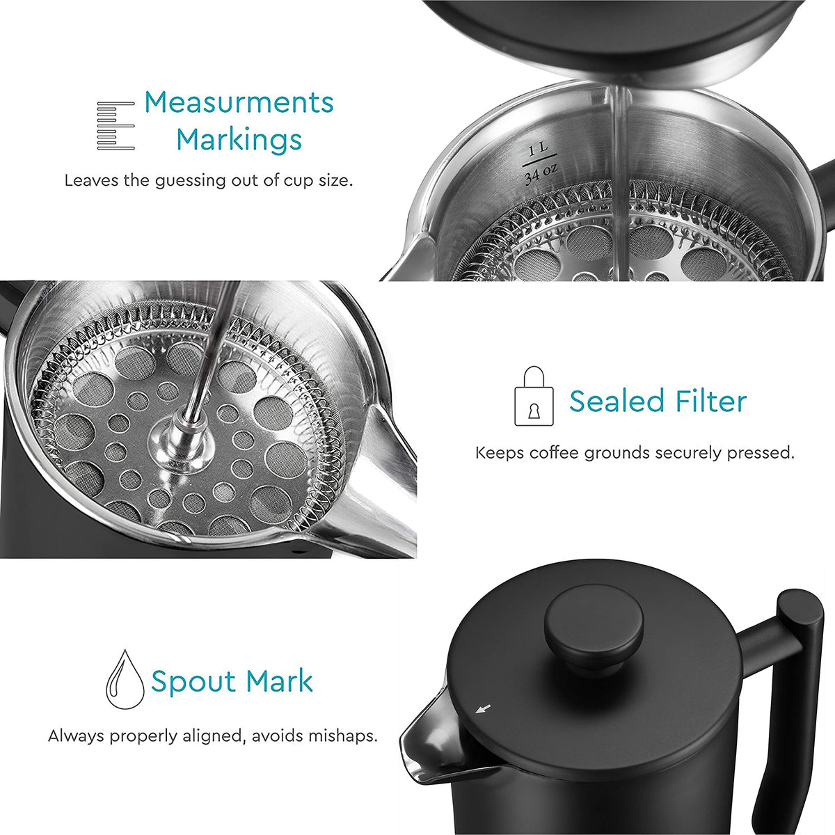 34oz Insulated Stainless Steel French Press M6964