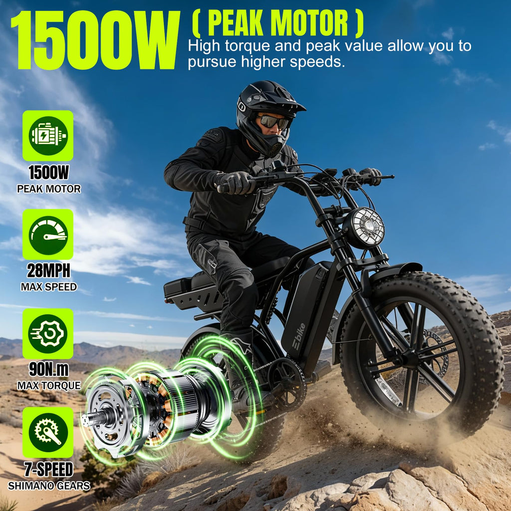 Electric Bike 48V 15Ah Battery 1500W Peak Motor 20 4.0 Fat Tire W39894