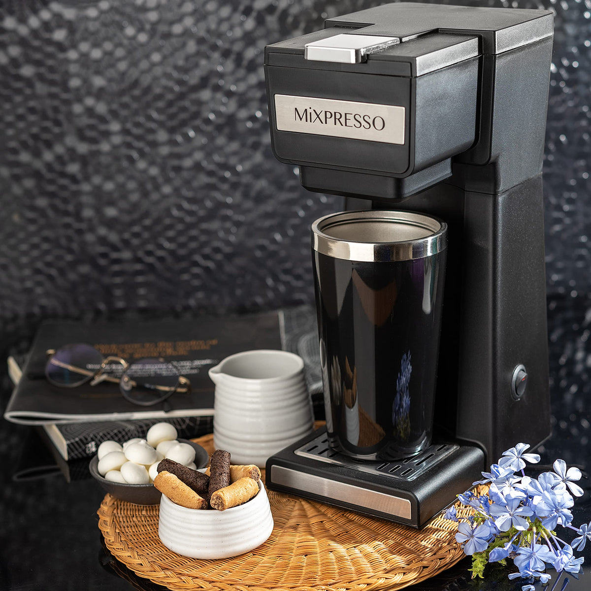 Single Serve Coffee Maker with 14oz Travel Mug & Reusable Filter B2260