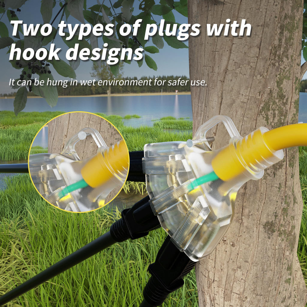 12 FT 12 Gauge Yellow Heavy Duty Outdoor Extension Cord Waterproof I93990