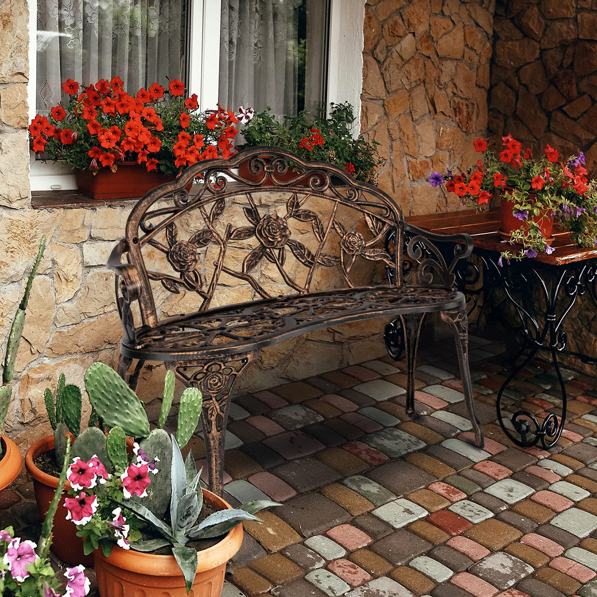 2 Seater Cast Iron Cast Aluminium Garden Bench W421